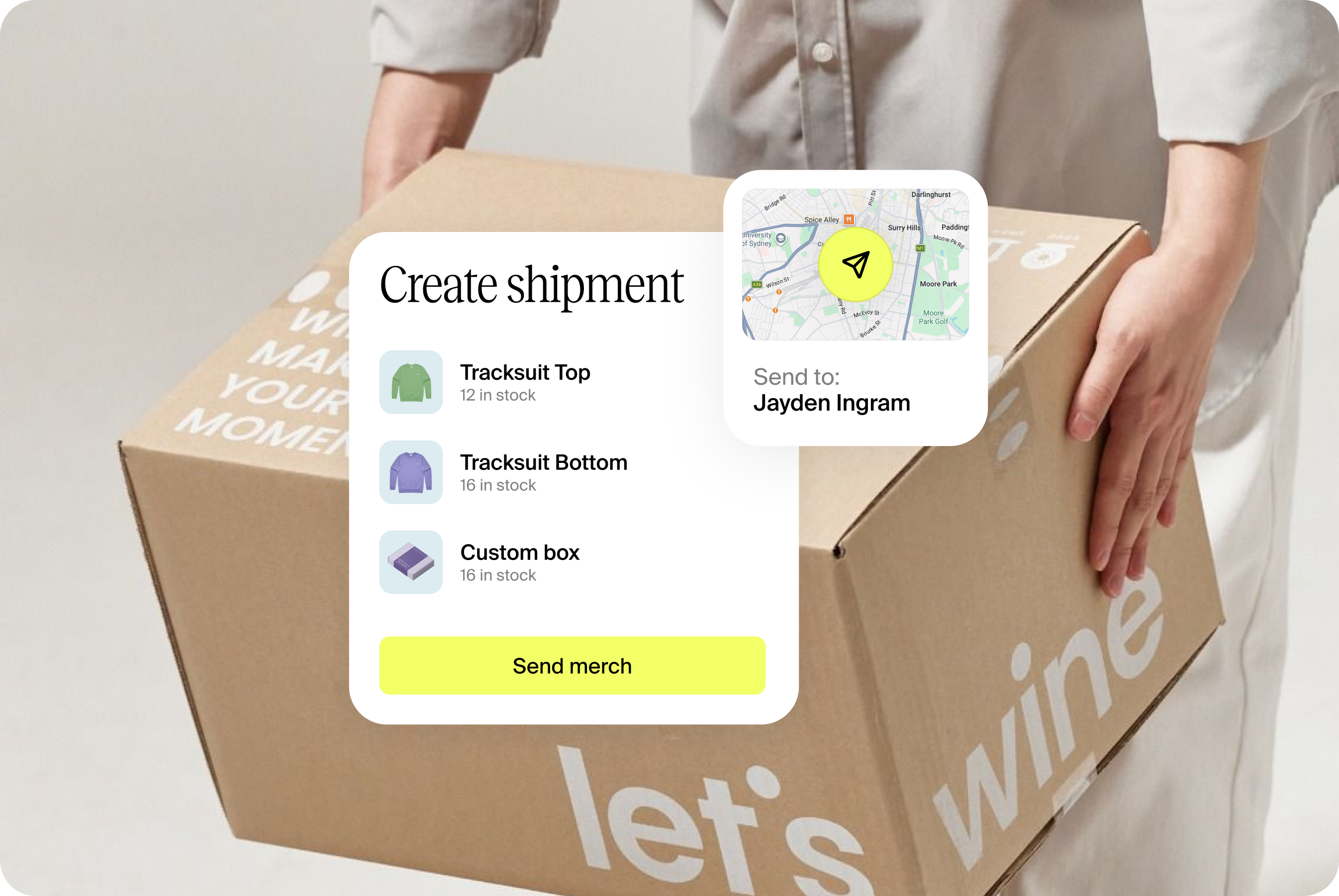 Create shipment interface with merch delivery